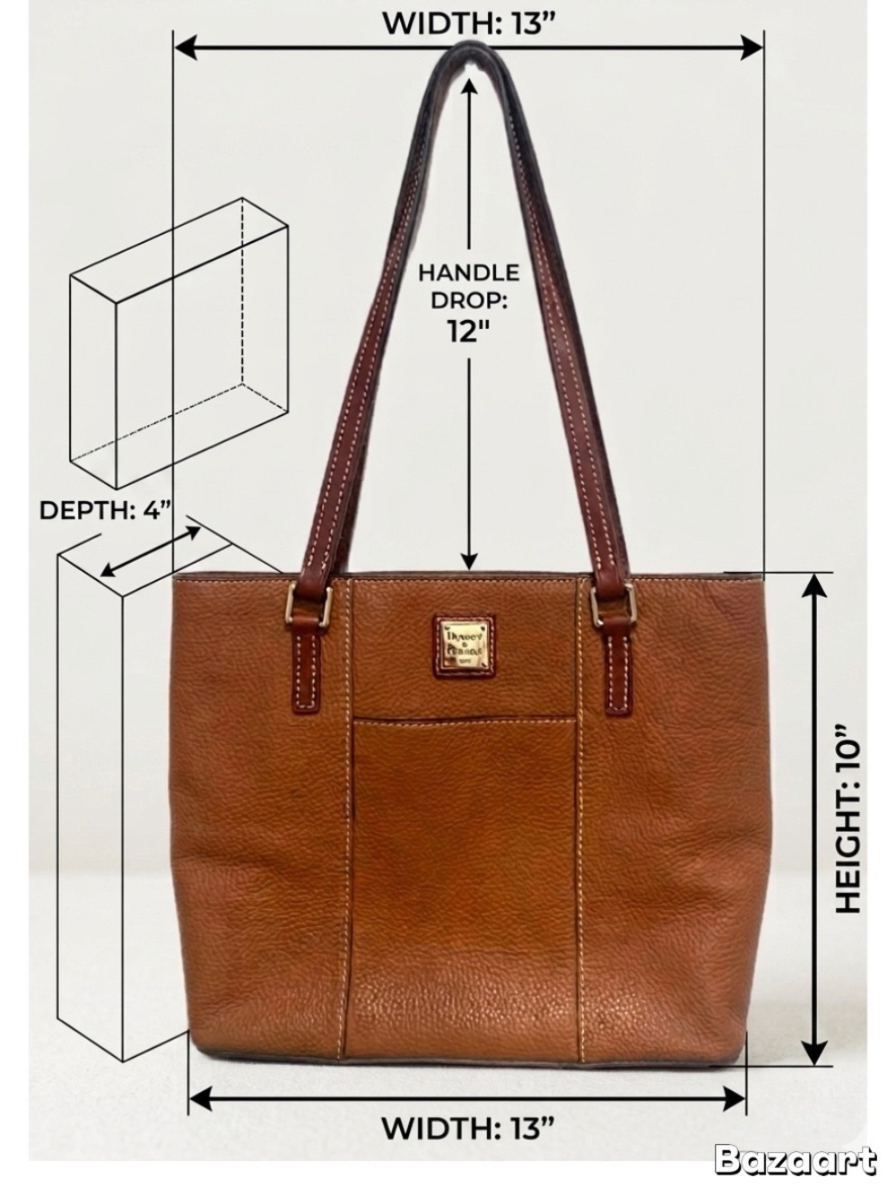 Dooney & Bourke Tan Brown Pebbled Leather Tote with Gold Plaque - Picture 7 of 7